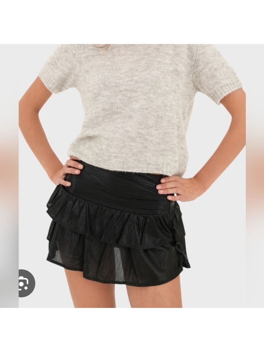 Meet Me There "Starlit" Elegant Black Tiered Skort, Shimmery, M/L